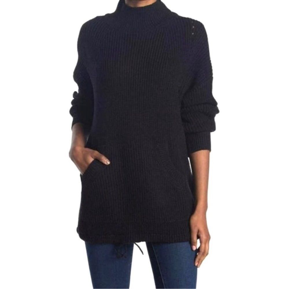 RDI Women’s Black Oversized Mock Neck Shaker Pullover‎ Sweater Size: Small